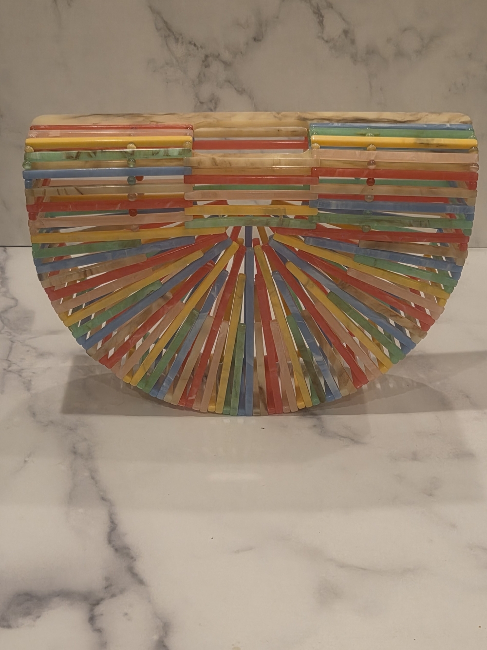 Acrylic rainbow half moon clutch